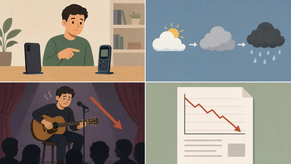 Four usage patterns of worse shown in example sentences, organized by part of speech