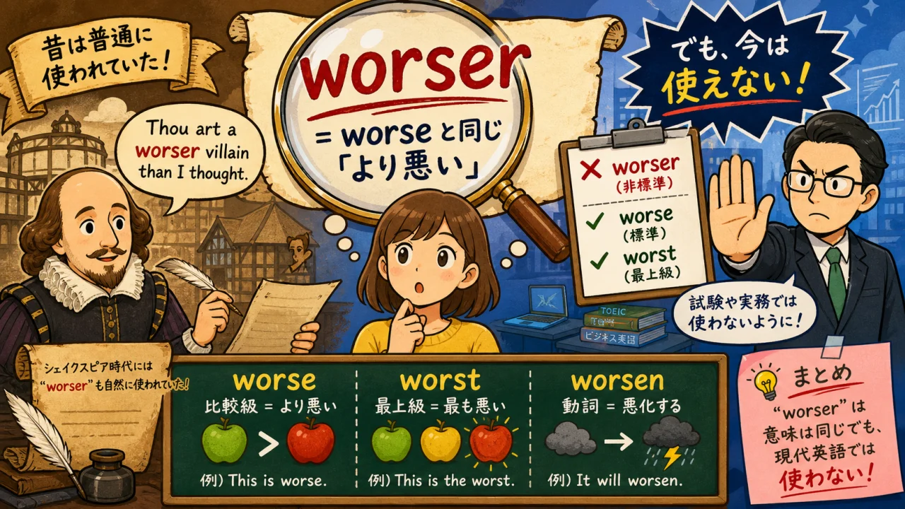 「worser」の意味と使い方――worseとの違いをやさしく解説