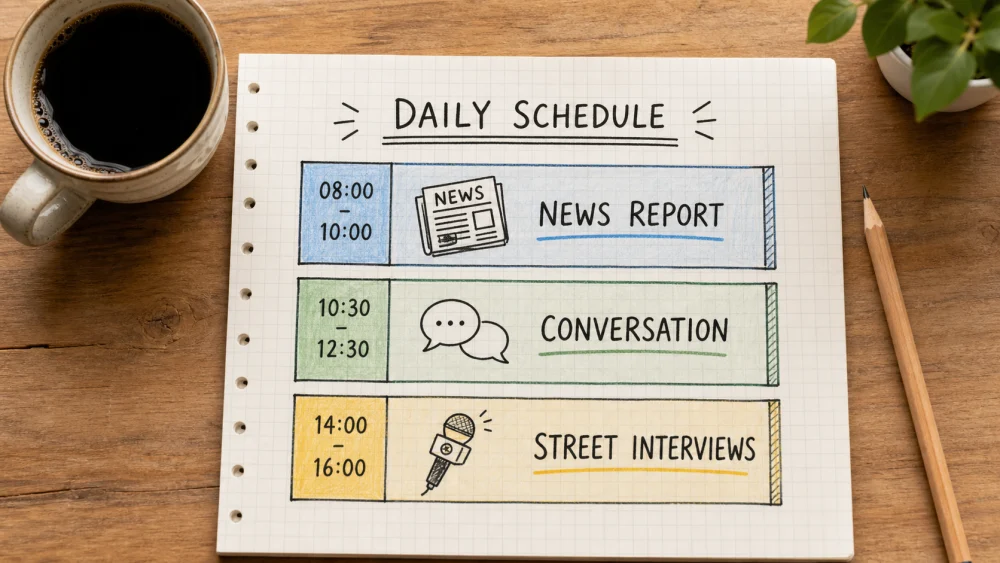 Simple daily routine chart for practicing with English channels